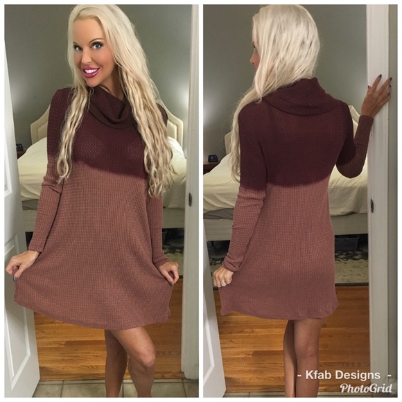 LAST 1! ❤️! Wine/Mauve Ombré Waffle Knit Dress! - Picture 2 of 3
